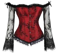 JozAdy Women Basque Overbust Corset Bustier Top with Sexy Lace Floral Sleeves Off The Shoulder Size 6-24