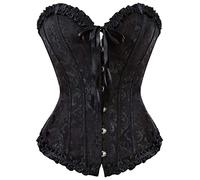 JozAdy Women's Plus Size Satin Lace Up Boned Overbust Corset Bustier Lingerie Body Shaper Top (20-22, Black)