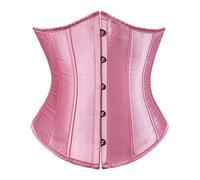 JozAdy Women's Satin Waist Cincher Lace up Boned Underbust Corset Basque Shaper Bustier Top (12-14, Pink)