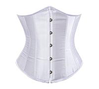 JozAdy Women's Satin Waist Cincher Lace up Boned Underbust Corset Basque Shaper Bustier Top (22-24, White)