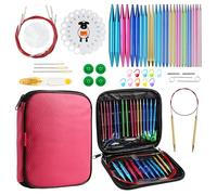JOZEA 37pcs Aluminum Circular Knitting Needles Set with Ergonomic Handles,13 Size Interchangeable Crochet Needles