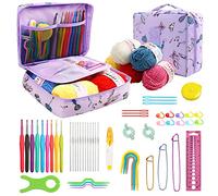 JOZEA 58pcs Crochet Kit for Beginners Adults & Teens, Complete All-in-One Starter Set Including 9 Ergonomic TPR Soft Grip Hooks, Yarn Skeins, and Portable Storage Bag with Comfortable Handle,Purple