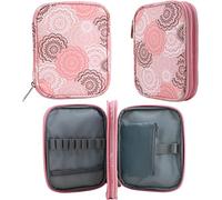 JOZEA Crochet Hook Case Empty (18x14cm), Pink Vintage Floral Storage Organiser for Ergonomic Needles & Knitting Accessories | Zipper Pouch with Mesh Pockets (Bag Only)