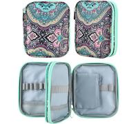 JOZEA Crochet Hook Case Empty (18x14x4cm) - Double Layer Storage Organiser Bag for Ergonomic Needles & Knitting Accessories, Blue Paisley Pattern (Bag Only)