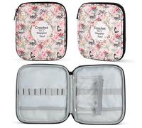 JOZEA Crochet Hook Case Empty (20x18cm), Pink Floral Storage Organiser for Ergonomic Needles & Knitting Accessories | Single Layer Zipper Case with Clear Pouch & Mesh Pockets (Bag Only)