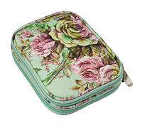JOZEA Crochet Hook Case Empty - Vintage Floral Needlework Case & Craft Bag Organiser for Ergonomic Hooks, Lightweight Roomy Storage Pouch with Mesh Pockets, Gift for Crafters (Green)