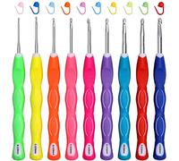 JOZEA Crochet Hooks, 9 Piece Ergonomic Crochet Hook Set with Soft Grip, 2.0mm-6.0mm Crochet Hooks with Non-slip Thumb Strips, for Crochet Beginners