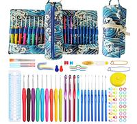 JOZEA Crochet Kit with Cylindrical Ergonomic Handles in Various Sizes - Colorful Hooks Set with Portable Organizer Bag, Dark Blue