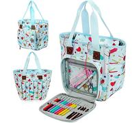JOZEA Crochet Projects Tote Bag, Cartoon Basket Yarn Organizer for Knitting Hooks, Needles,Yarns and Other Accessories
