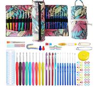 JOZEA Crochet Sets, Cylindrical Shape Crochet Hooks Set, Colourful Ergonomic Handles Crochet Hooks, Accessory Kit Crochet Hooks, with Portable Organiser Bag, Maple Leaf