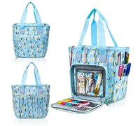 JOZEA Knitting Bag and Organiser - Large Yarn Storage Bag (Empty), Portable Handheld Crochet Hook Organiser Pouch for Wool Skeins, Long Knitting Needles-Honeybee & Daisy