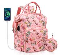 JOZEA Knitting Bag Backpack with USB Charging Port, Large Craft Organiser Bag for Knitting Accessories, Wool Storage for Crochet Projects, 2-Way Travel Bags and Totes(Pink World)