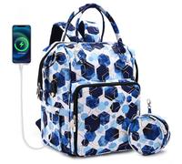 JOZEA Knitting Bag Backpack with USB Charging Port, Large Craft Organiser Bag for Knitting Accessories, Wool Storage for Crochet Projects, 2-Way Travel Bags and Totes,(Geometric Pattern)