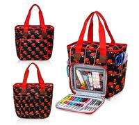 JOZEA Knitting Project Bag, Large Yarn Storage Organiser & Long Needle Case, Handheld Craft Tote with Yarn Feed Eyelets (Empty Bag Only)（Seductive Roses）