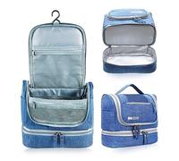 JOZEA Travel Hanging Toiletry Bag for Men Women with PVC Wet Dry Separation Bottom, Large Wash Bag, Cosmetic Organiser, 24x13x21cm Blue