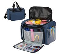 JOZEA Yarn Knitting Storage Tote-Large Capacity Crochet Organizer Portable Travel Bag with Shoulder Strap Crochet Hooks Case for Unfinished Bulk Project（Blue