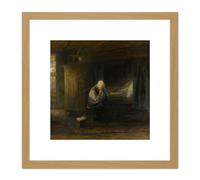 Jozef Israels Alone World Women Grieving Painting 8X8 Inch Square Wooden Framed Wall Art Print Picture with Mount Artery8 Light Oak One Size
