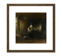 Jozef Israels Alone World Women Grieving Painting 8X8 Inch Square Wooden Framed Wall Art Print Picture with Mount Artery8 Brown One Size