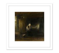 Jozef Israels Alone World Women Grieving Painting 8X8 Inch Square Wooden Framed Wall Art Print Picture with Mount Artery8 White One Size