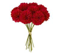 JOZMMZEOOA 12 Pcs Artificial Chrysanthemum Ball Flowers Artificial Hydrangea Bouquets Decorative Faux Ball Flowers Real Touch for Indoor Floral Arrangement Home Decoration (Red)