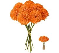JOZMMZEOOA 12 Pcs Artificial Chrysanthemum Ball Flowers Artificial Hydrangea Bouquets Decorative Faux Ball Flowers Real Touch for Indoor Floral Arrangement Home Decoration (Orange)