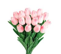 JOZMMZEOOA 15Pcs Artificial Tulips Flowers Real Touch Latex PU Fake Tulips 34cm for Home Wedding Party Room DIY Decoration (Pink)