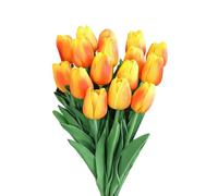 JOZMMZEOOA 15Pcs Artificial Tulips Flowers Real Touch Latex PU Fake Tulips 34cm for Home Wedding Party Room DIY Decoration (Sunset Red)