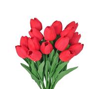 JOZMMZEOOA 15Pcs Artificial Tulips Flowers Real Touch Latex PU Fake Tulips 34cm for Home Wedding Party Room DIY Decoration (Red)