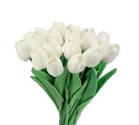 JOZMMZEOOA 15Pcs Artificial Tulips Flowers Real Touch Latex PU Fake Tulips 34cm for Home Wedding Party Room DIY Decoration (White)