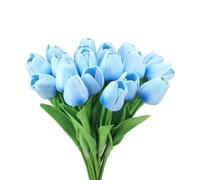 JOZMMZEOOA 15Pcs Artificial Tulips Flowers Real Touch Latex PU Fake Tulips 34cm for Home Wedding Party Room DIY Decoration (Blue)