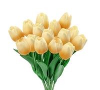 JOZMMZEOOA 15Pcs Artificial Tulips Flowers Real Touch Latex PU Fake Tulips 34cm for Home Wedding Party Room DIY Decoration (Champagne)