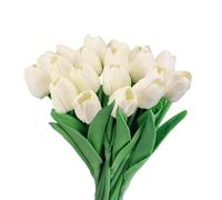 JOZMMZEOOA 15Pcs Artificial Tulips Flowers Real Touch Latex PU Fake Tulips 34cm for Home Wedding Party Room DIY Decoration (Cream White)