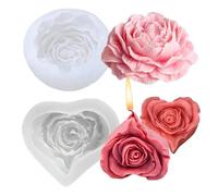 JOZMMZEOOA 2 Pcs 3D Heart Flower Shape Candle Mold Peony Silicone Soap Making Aromatherapy Candle Moulds Reusable Kit for Home Kitchen School Floral DIY Craft Tools