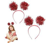 JOZMMZEOOA 2 PCS Foil Strips Pom Pom Headband Red Foil Pom-Pom Headband Lightweight PET Anti-Slip Hair Accessory for Women Girls Holiday Party Birthday Gift Photo Prop