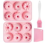 JOZMMZEOOA 2 Pcs Mini Ring Cake Tin 6 Cavity Silicone Baking Pan Fluted Round Cake Pan Silicone Baking Mould Donut Molds Nonstick for Donut Muffin Cupcake（Pink）