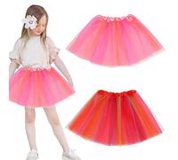 JOZMMZEOOA 2 Pcs Tutu Skirts Rainbow Tulle Skirt Neon Tutu Skirt Elastic Waistband Fancy Dress Hen Party Underskirts for Kids Girls Dance Birthday Princess Party （Dark Pink, Bright red）