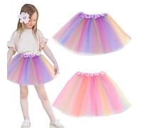JOZMMZEOOA 2 Pcs Tutu Skirts Rainbow Tulle Skirt Neon Tutu Skirt Elastic Waistband Fancy Dress Hen Party Underskirts for Kids Girls Dance Birthday Princess Party （Light Purple, Pink）
