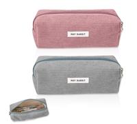 JOZMMZEOOA 2-Piece Corduroy Pencil Case, Washable Portable Cute Small Pencilcase, Aesthetic Pouch with Smooth Zipper Student-Friendly Pouch for School, Homework Sessions (Pink + Gray)