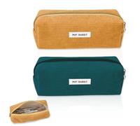 JOZMMZEOOA 2-Piece Corduroy Pencil Case, Washable Portable Cute Small Pencilcase, Aesthetic Pouch with Smooth Zipper Student-Friendly Pouch for School, Homework Sessions (Dark Green + Yellow)