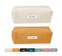 JOZMMZEOOA 2-Piece Corduroy Pencil Case, Washable Portable Cute Small Pencilcase, Aesthetic Pouch with Smooth Zipper Student-Friendly Pouch for School, Homework Sessions (White + Yellow)