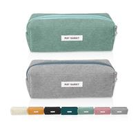 JOZMMZEOOA 2-Piece Corduroy Pencil Case, Washable Portable Cute Small Pencilcase, Aesthetic Pouch with Smooth Zipper Student-Friendly Pouch for School, Homework Sessions (Gray + Green)