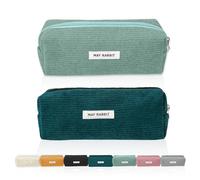 JOZMMZEOOA 2-Piece Corduroy Pencil Case, Washable Portable Cute Small Pencilcase, Aesthetic Pouch with Smooth Zipper Student-Friendly Pouch for School, Homework Sessions (Dark Green + Grass Green)