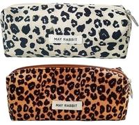 JOZMMZEOOA 2-Piece Corduroy Pencil Case, Washable Portable Cute Small Pencilcase, Aesthetic Pouch with Smooth Zipper Student-Friendly Pouch for School, Homework Sessions (Leopard Print)