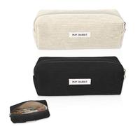 JOZMMZEOOA 2-Piece Corduroy Pencil Case, Washable Portable Cute Small Pencilcase, Aesthetic Pouch with Smooth Zipper Student-Friendly Pouch for School, Homework Sessions (White + Black)