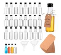 JOZMMZEOOA 24 Pack 50ml Mini Alcohol Bottles with Lids, Small Plastic Miniature Shot Bottles - 2 Funnels, 50 Tags & Ropes - Washable for Wine, Drinks