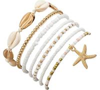 JOZMMZEOOA 7 Piece Bohemian Style Beach Handchain Beaded Bracelets shell bead braided bracelet Anklet Ethnic Styles Layered Stackable Jewelry Accessories Prsents for Women and Girls