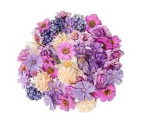 JOZMMZEOOA Artificial Flower Heads 40 PCS Assorted Faux Flowers Mini Silk Flower Heads Bulk Mix for DIY Wedding Party Hair Accessory Scrapbooking Home Decor (Purple)