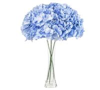 JOZMMZEOOA Hydrangea Artificial Flowers 3 Pieces Artificial Flowers 68 CM/26 Inches Fake Flowers Realistic Touch Faux Hydrangea Flowers, For Weddings,Offices,Cafes,Home Decor,Kitchens (Blue)