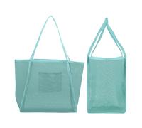JOZMMZEOOA Mesh Beach Bag for Travel Foldable Reusable Shopping Net Bag Portable Lightweight Storage Tote for Summer for Women Beach Bag Suitable for Picnics Fitness Travel (Blue-green)