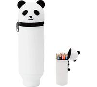 JOZMMZEOOA Panda Stand Up Pen Case H 22.5 cm Cute Pencil Case in Soft Silicone Desk Pen Holder Retractable Capacity Zipper Closure Practical Learning Tools for Teenage